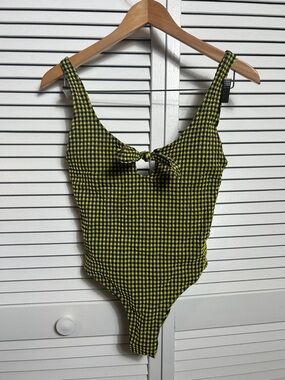 Zara Yellow & Black Gingham Smocked One-Piece swimsuit size small